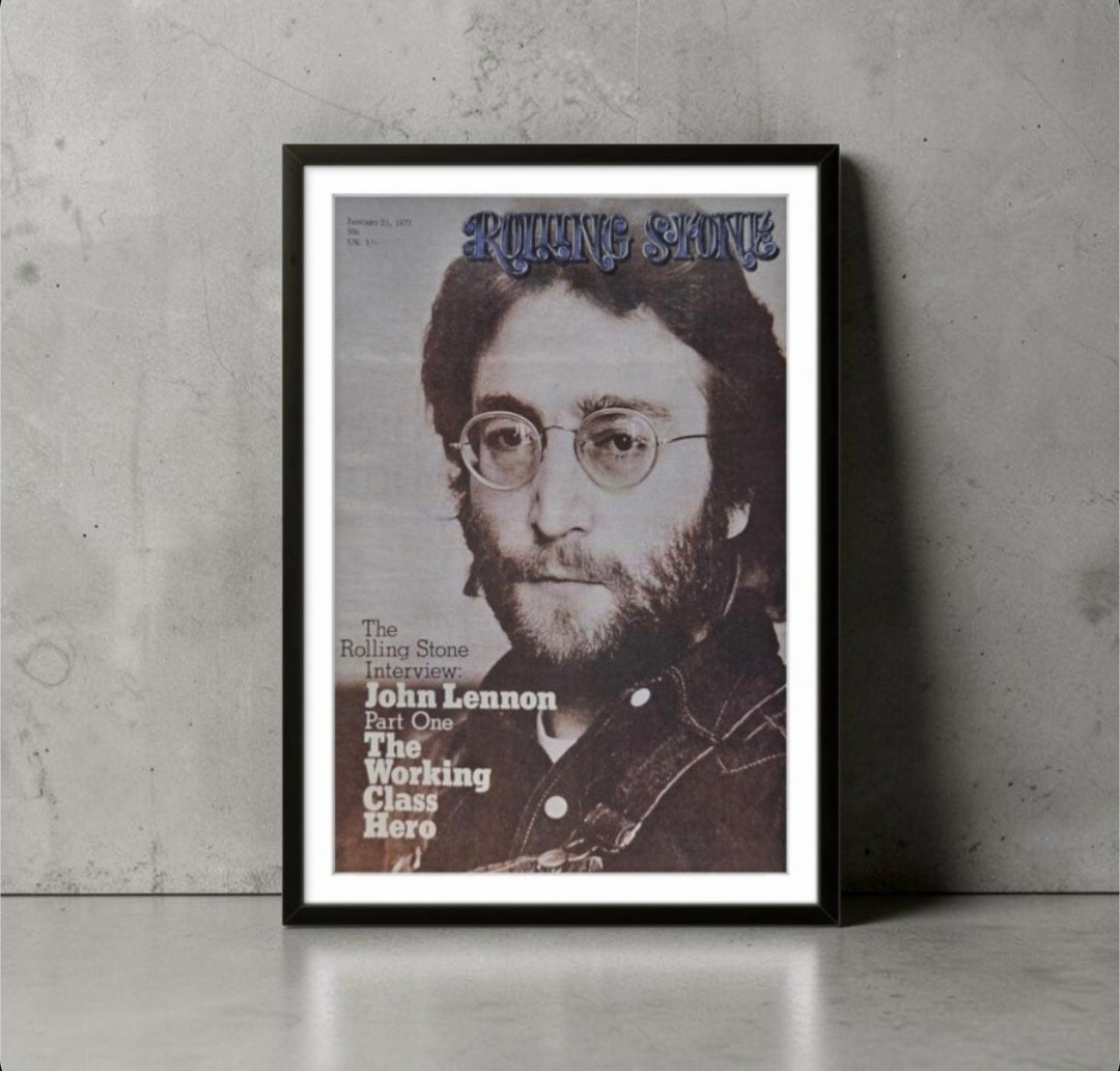 11x14 Framed January 21, 1971 Rolling Stone magazine cover print showcasing a portrait of John Lennon