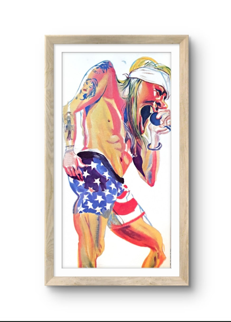 8x15 Framed Illustrative portrait print of Guns N' Roses frontman Axl Rose