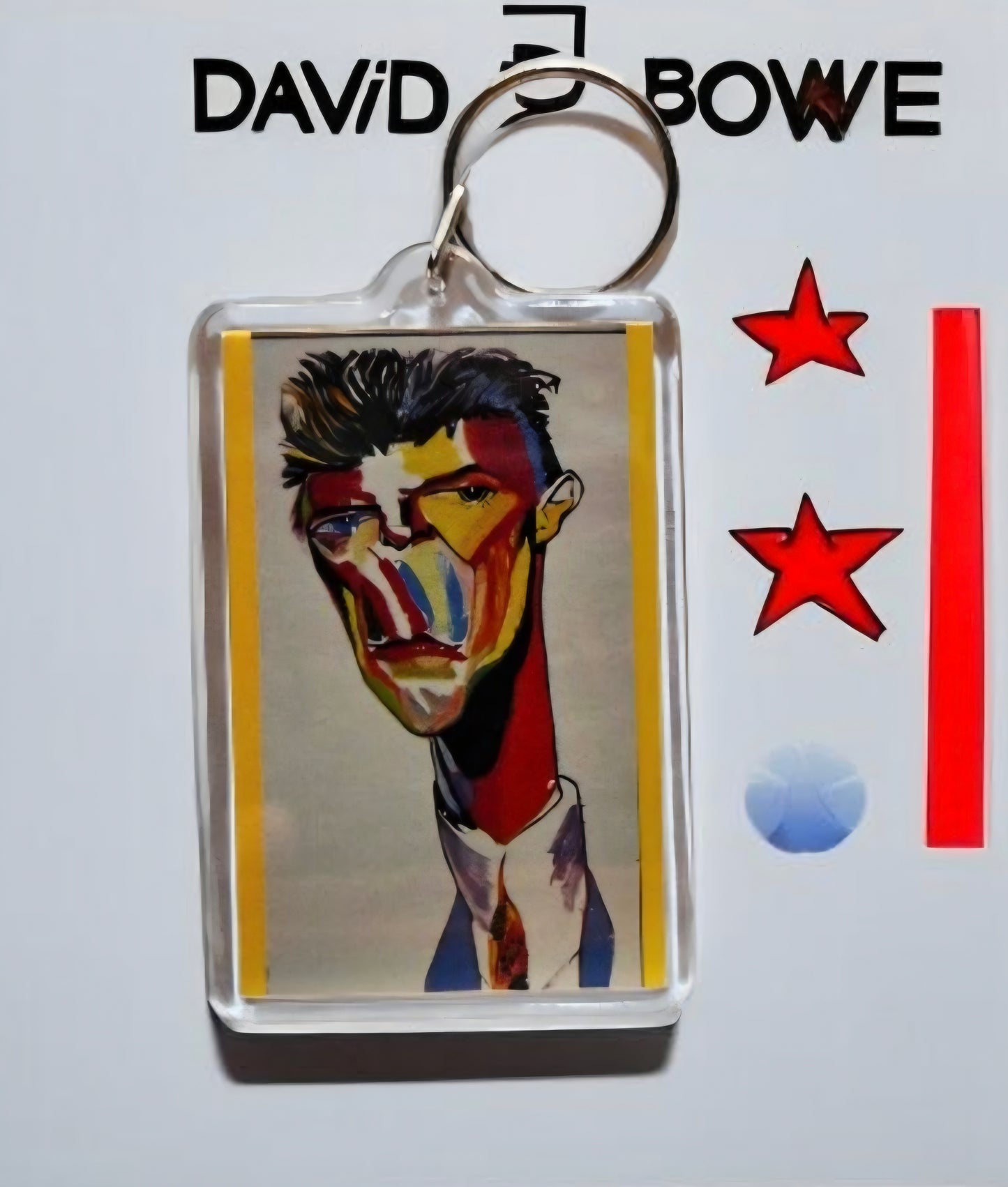 Keychain featuring a famous expressionist caricature illustration of David Bowie