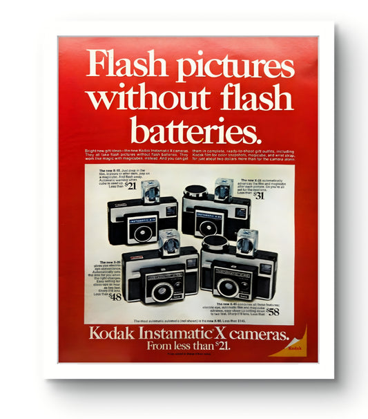 10x12 Vintage 1970 Kodak Instamatic X Cameras Print Ad featuring models like the X-15, X-25, X-35, and X-45