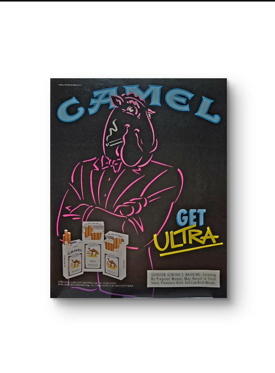 10x12 Vintage 1991 print advertisement featuring the controversial cartoon mascot Joe Camel