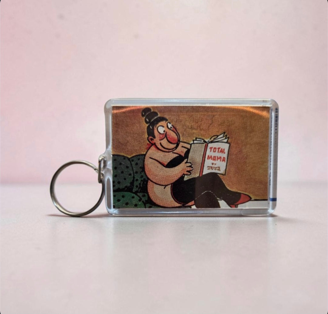 Vintage-style acrylic or plastic novelty keychain featuring a retro cartoon