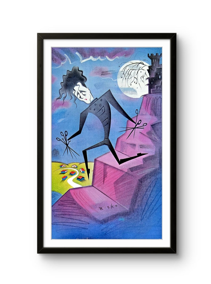 8x15 Framed Vintage Print illustration by Robert Risko, featuring a stylized caricature of Johnny Depp