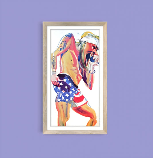 8x15 Framed Illustrative portrait print of Guns N' Roses frontman Axl Rose