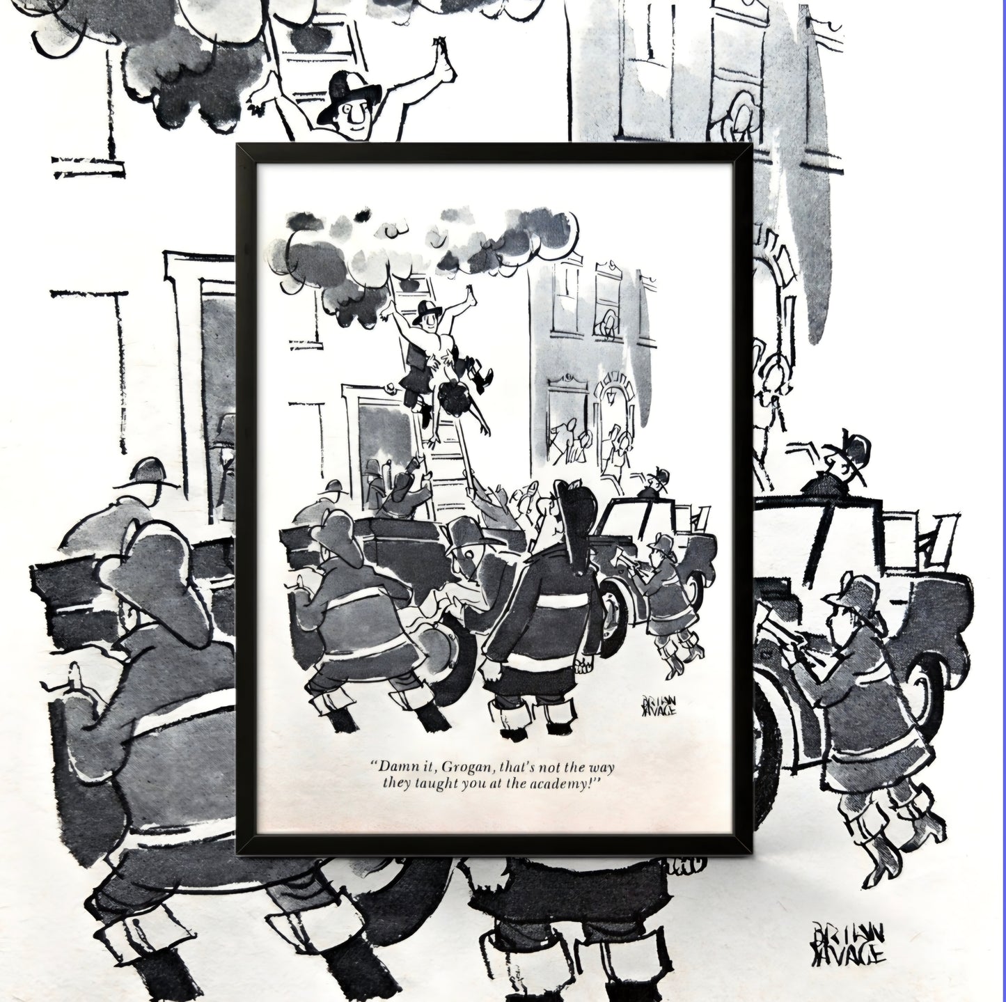 5x7 Framed black-and-white cartoon “Damn it, Grogan, that's not the way they taught you at the academy!”