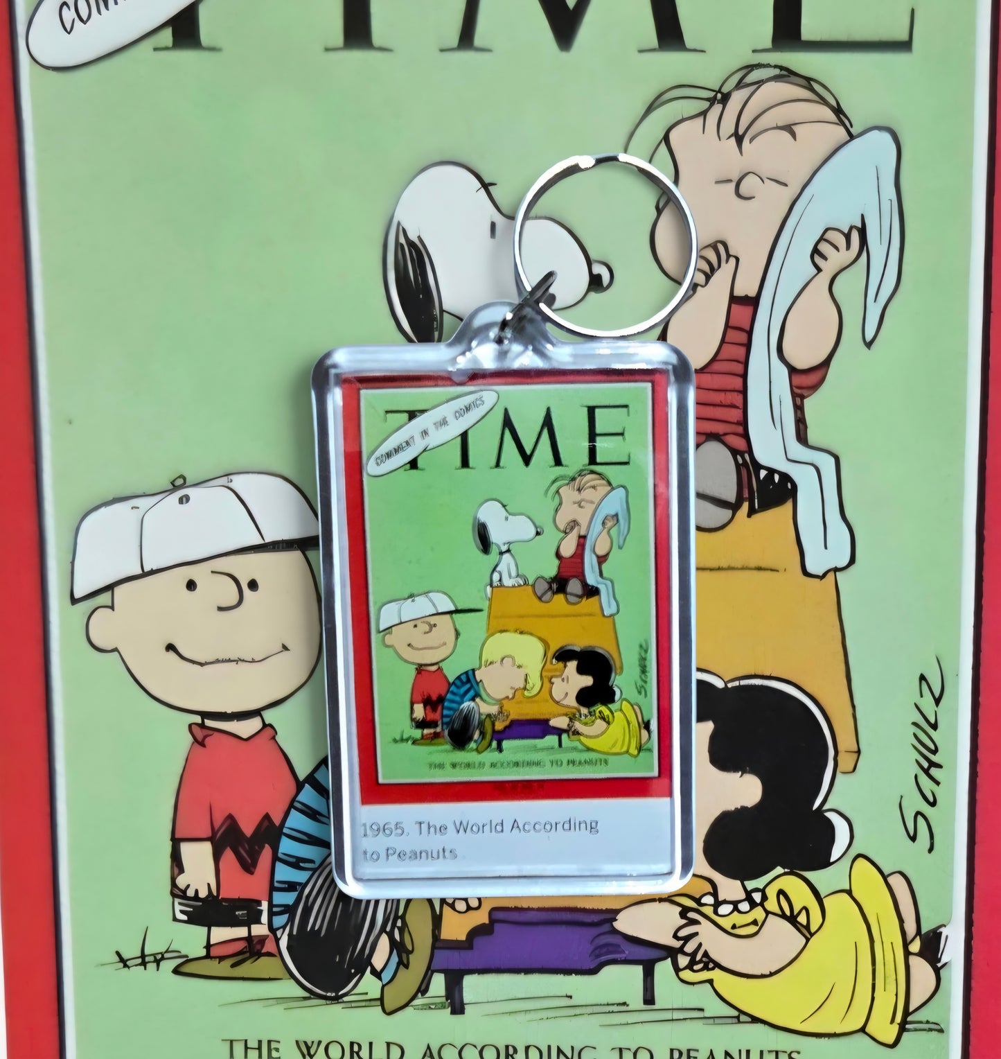 Custom keychain featuring the iconic April 9, 1965, TIME magazine cover with Charles M. Schulz’s